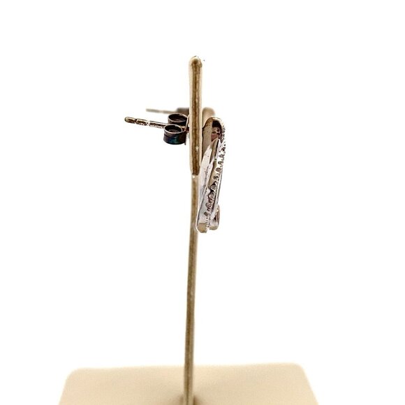 Designer Sterling Silver, Micro Pave Diamond Pierced Twist Earrings! 33 - Picture 2 of 6